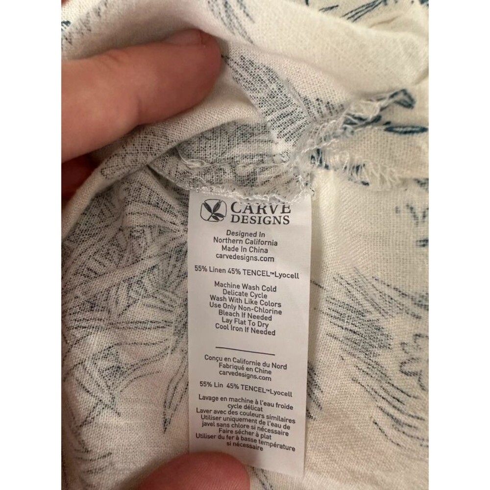 Carve Designs Linen Camp Shirt Scenic Palm Print Transitional Layering Piece - Picture 5 of 8